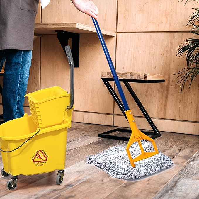 Matthew Cleaning Looped-End Pack of 12 Cotton,1.25'' Universal Headband Heavy Duty Commercial Mop Head Replacement for Indoor&Outdoor Use,Grease Stain Floor Cleaning String Mops Head Refill