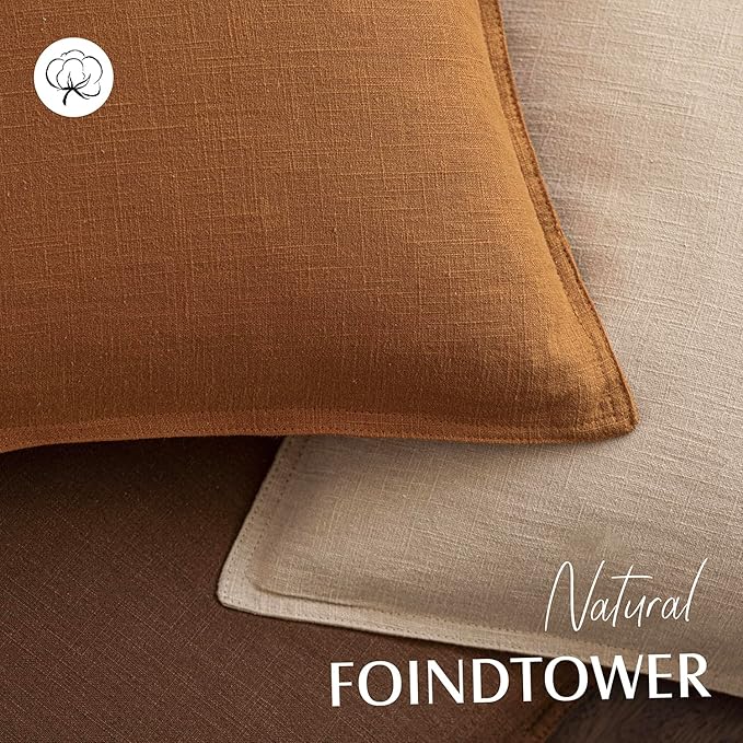 Foindtower Pack of 2, Decorative Linen Soild Throw Pillow Covers Soft Accent Lumbar Cushion Case Farmhouse Pillowcase for Chair Couch Sofa Bedroom Living Room Home Decor 12 x 20 Inch Autumn Orange