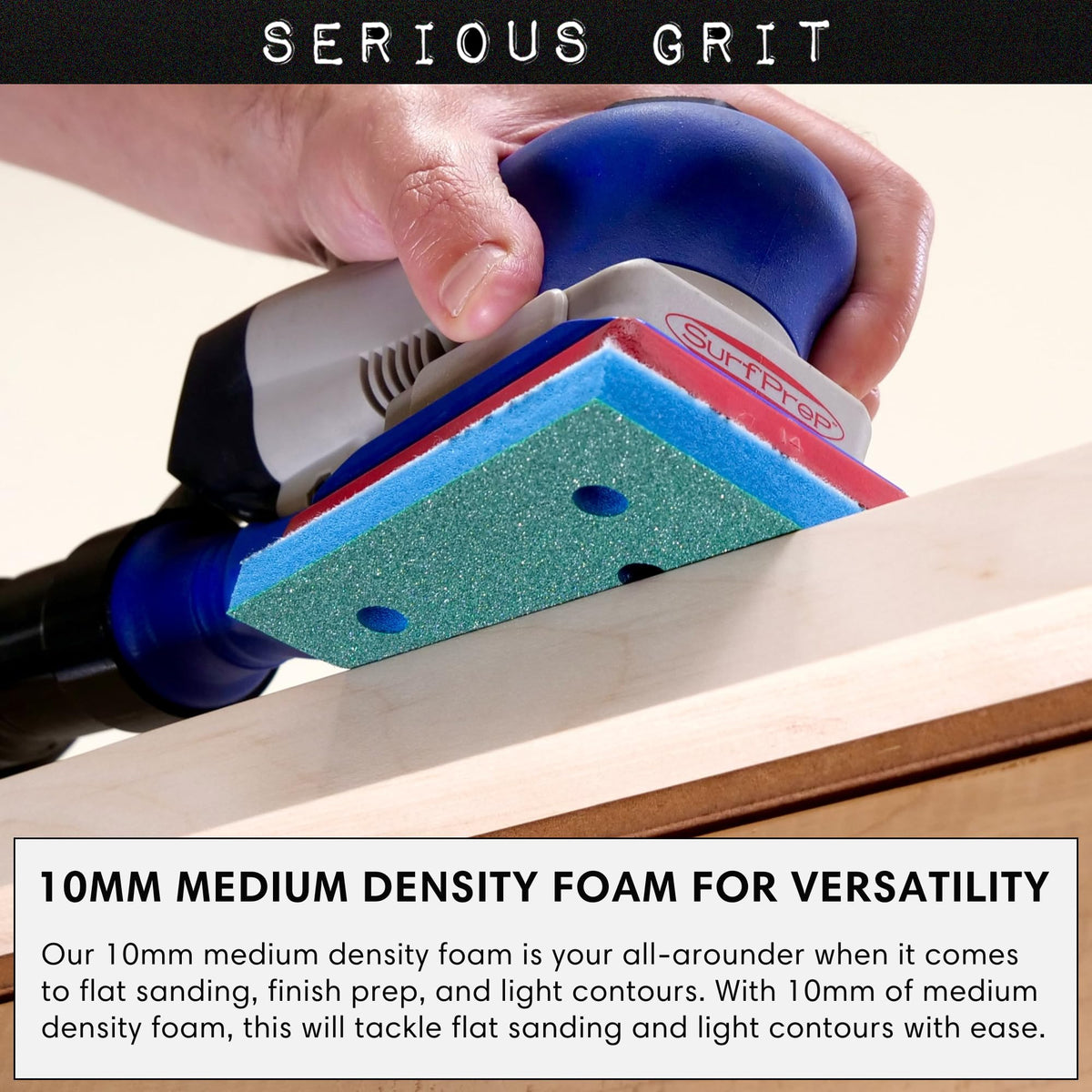 Serious Grit - 3" x 4" Foam Sanding Pads - P450-600 Finish Grit - 10mm Medium Density Foam - Hook & Loop Backing - Fits SurfPrep, Uneeda Ekasand & Mirka 3x4 Sanders – Made in USA – 10 Pack
