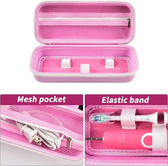 Toothbrush Travel Case Compatible with Oral-B Pro 1000, 2000, 3000, 3500, 1500/ for Philips Sonicare ProtectiveClean 4100 5100 Electric Toothbrush with Mesh Pocket for Accessories - Pink (Bag Only)