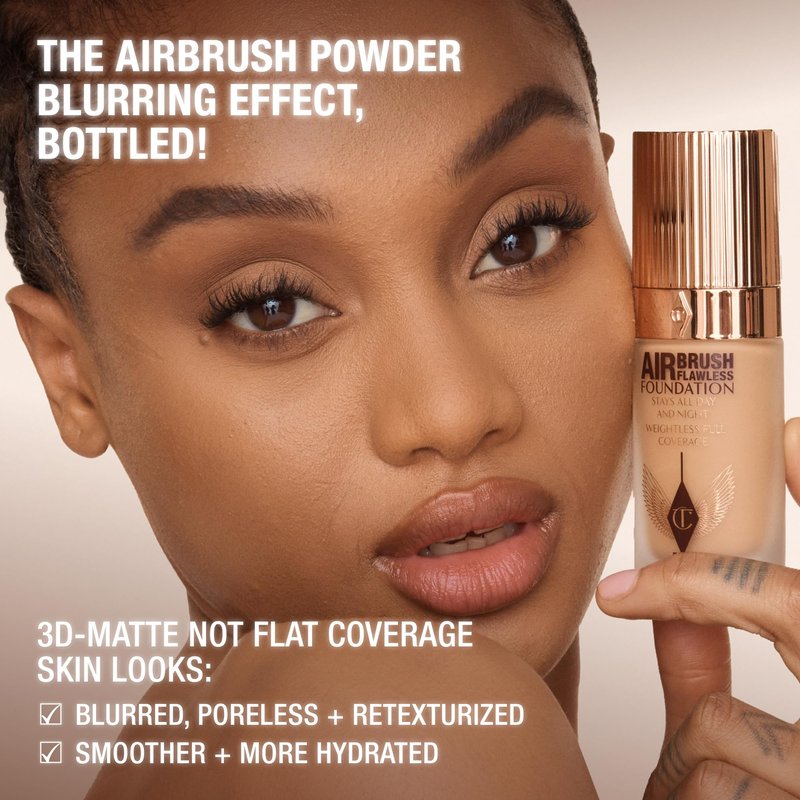 Charlotte Tilbury Airbrush Flawless Matte Foundation - Full Coverage Liquid Makeup with a Natural-Matte Finish - Smoothes & Blurs Pores - Waterproof & Transfer Resistant - 5 Warm