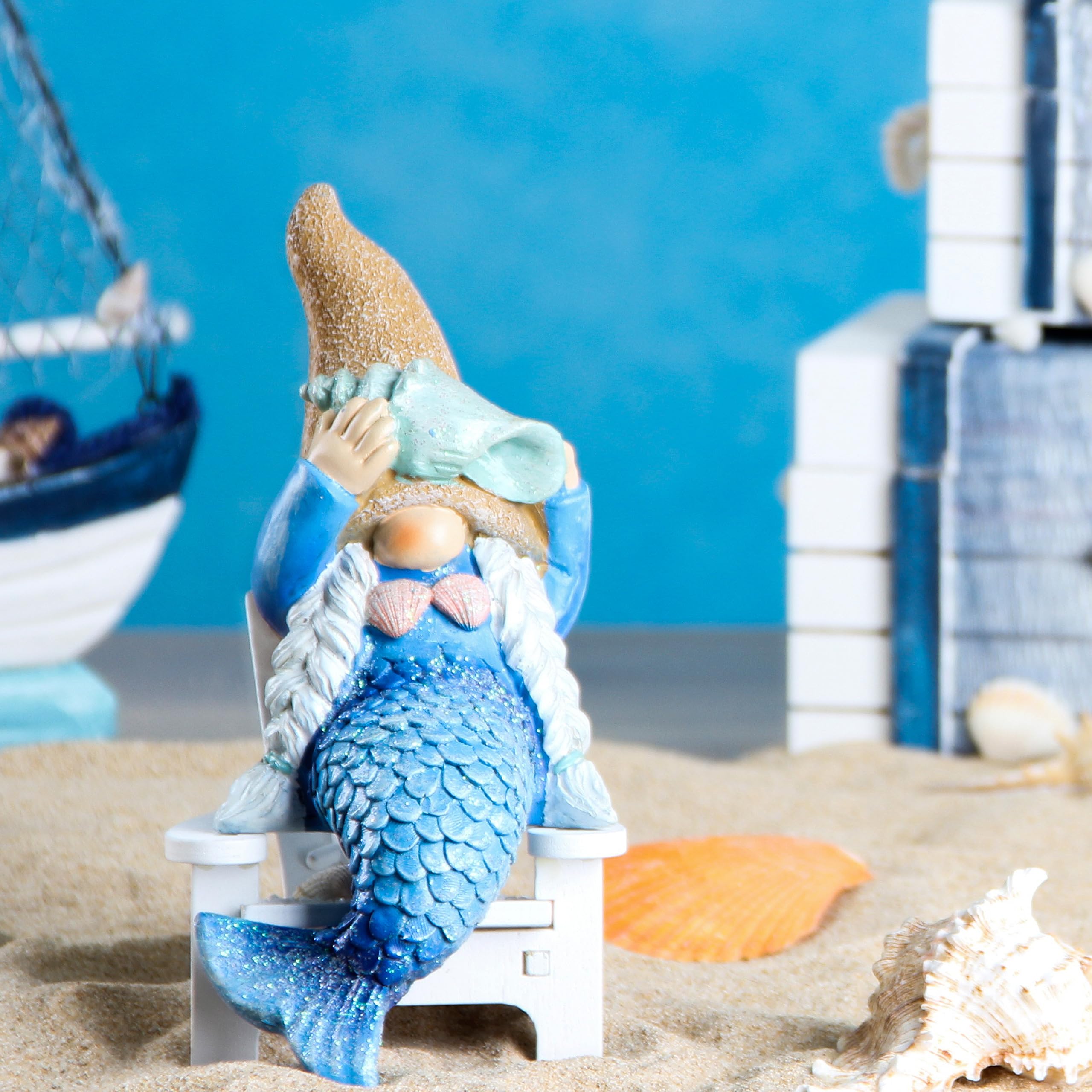 Mermaid Gnome Statue Garden Decor,Beach Gnomes Figurine for Outdoor Indoor
