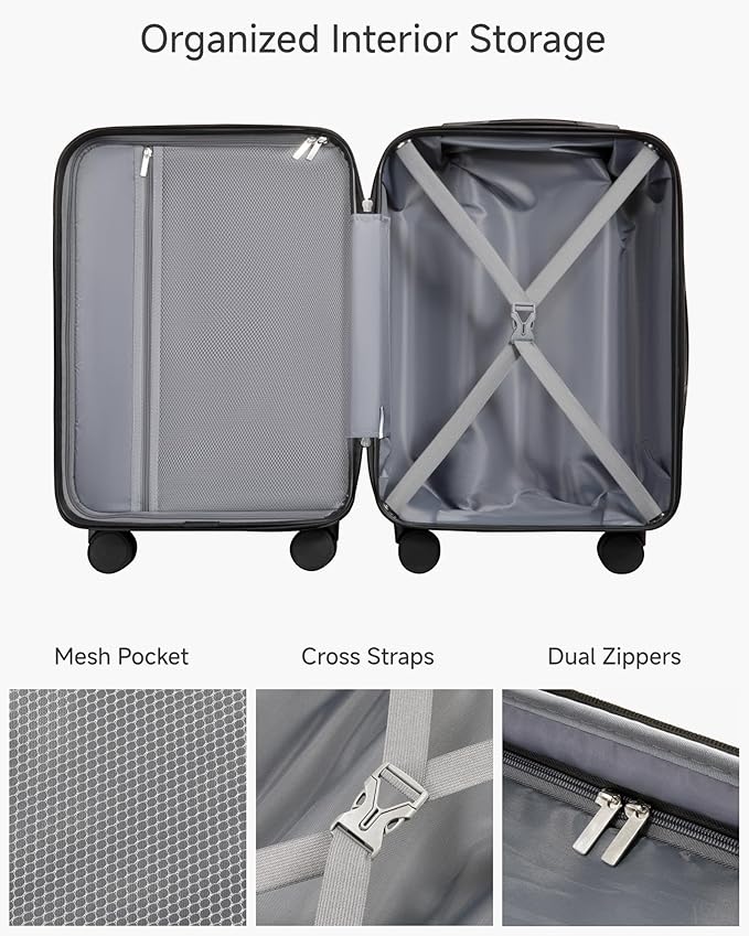 YOETEY Carry On Luggage 22x14x9 Airline Approved, Hardside Spinner Suitcase with Front Pocket for Laptop, TSA Lock & Silent Wheels (20 in, White)