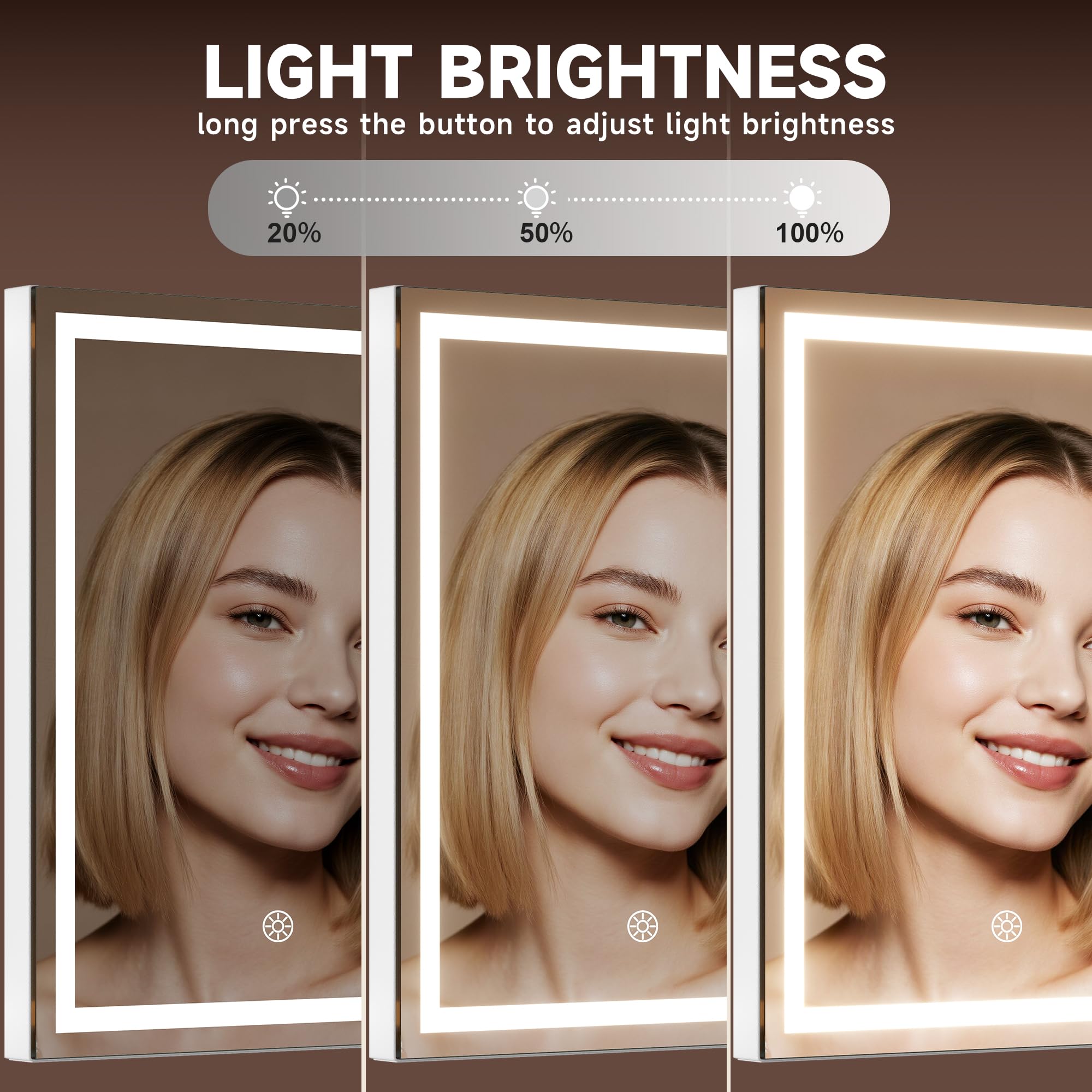MINISO Vanity Mirror with Lights, 9.8" x 11.8" LED Makeup Mirror, Light & Brightness Adjustment, Smart Sensor, Aluminum Alloy Metal White Frame, with 5X Magnifying Glass