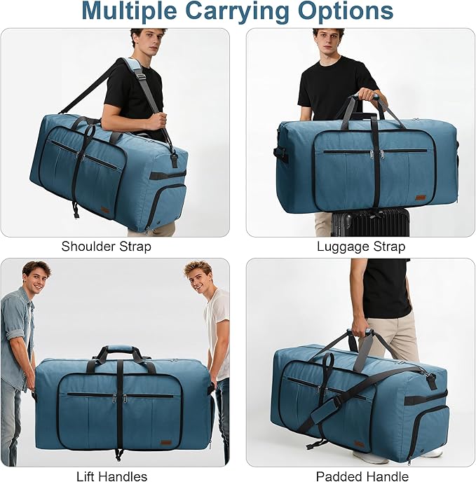 120L Foldable Waterproof Travel Duffel Bag for Men and Women with Shoe Compartment (Light Blue, EXTRA LARGE, 120L)