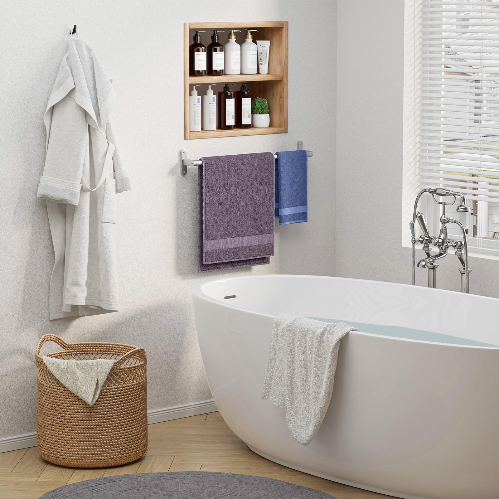 Powools Brushed Nickel Towel Rack for Bathroom - 24" Rustproof Towel Holder, Sturdy Towel Bar Wall Mounted, Space-Saving Towel Hanger, Bathroom Accessories, Home Decor, Apparment Essentials