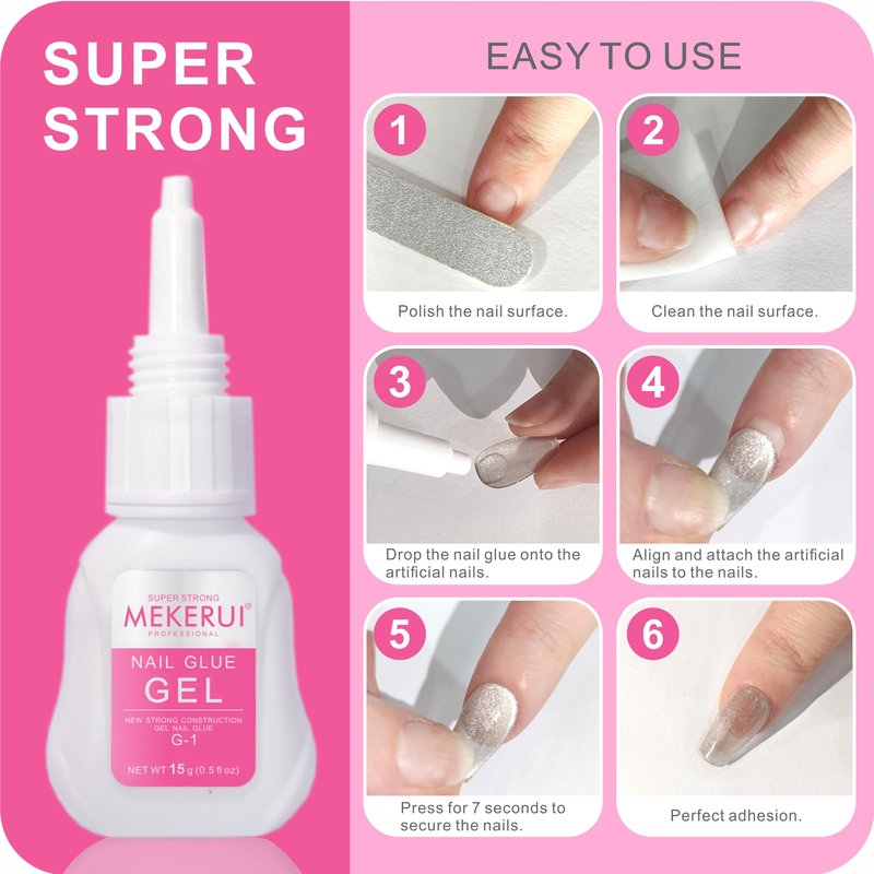 Mekerui(2 sets) New Upgrade Super Strong Nail Glue Gel and Quickly Glue Remover Set Press ons,G1 Long-lasting 30+ Days Without UV Light,R1 Dropper-type Easily Remove, Salon Professional