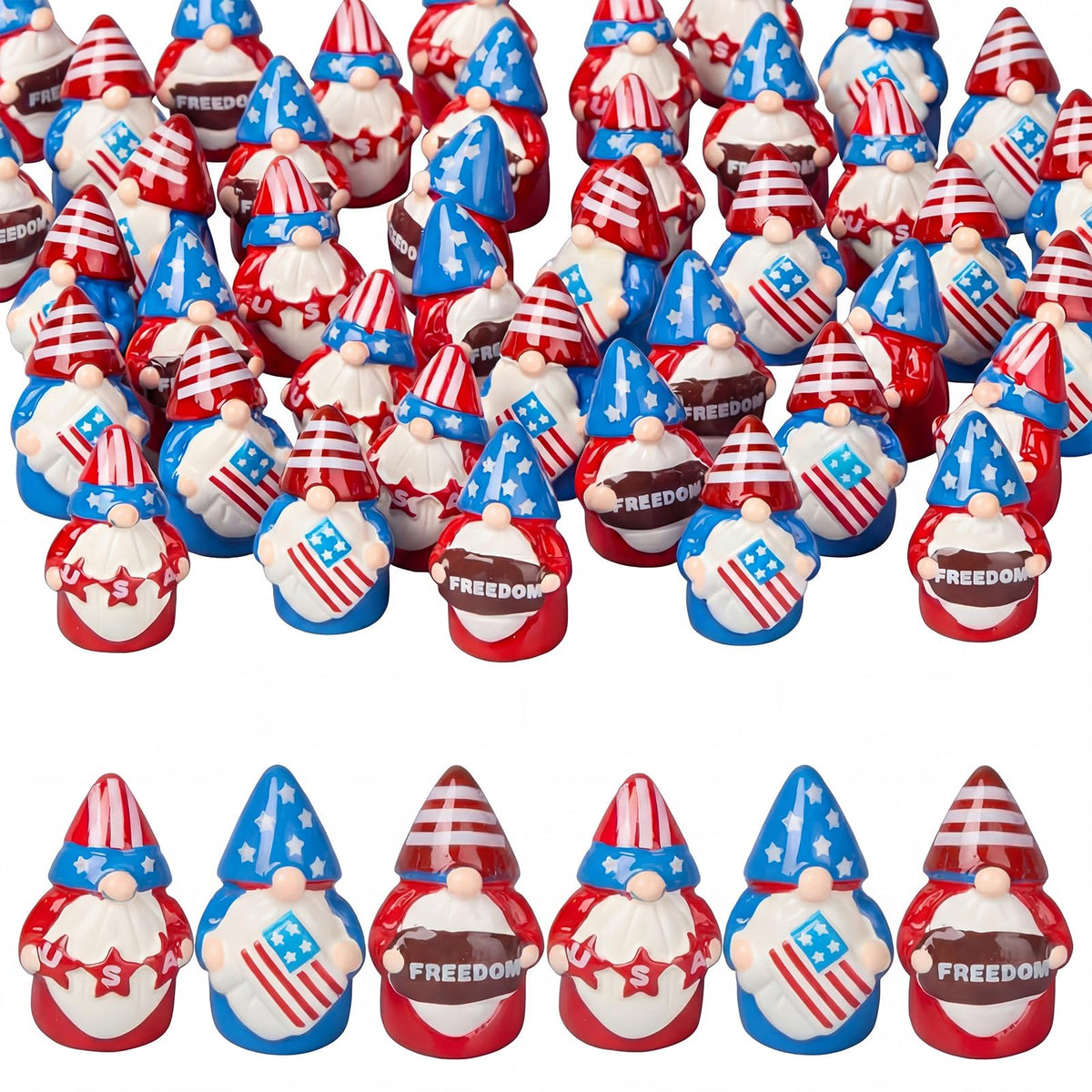 Geelin 60 Pcs Patriotic Gnomes Figurines Mini Red White Blue Gnomes Resin Ornament, Tiny Gnome Table Centerpieces Decorations for 250th Anniversary Independence Day Decor USA Party Favors