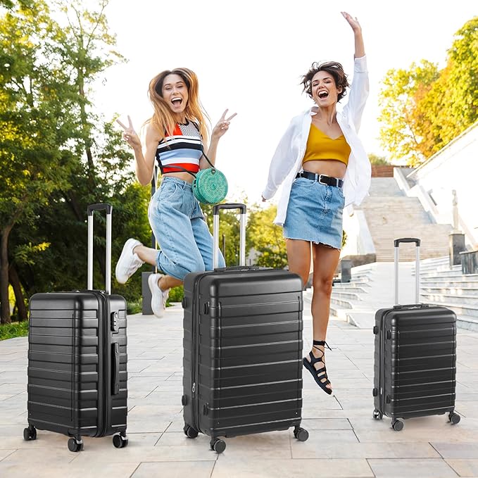 LEMY Luggage Set 3 Piece Hardside with TSA Lock,Expandable Spinner Wheel Suitcases,Lightweight Durable Hardshell Travel Luggage with 8 Wheels for Carry On and Checked(21,26,30Inch),Black
