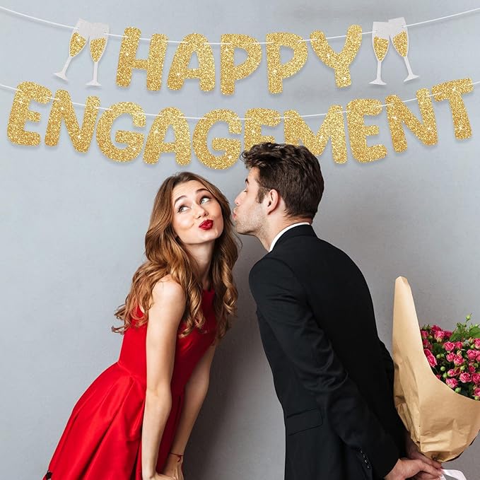 Happy Engagement Banner, Party Banner for Engaged Decorations, Engaged Banner Sign for proposal Wedding Bridal Shower Decor Bachelrette Party Decorations