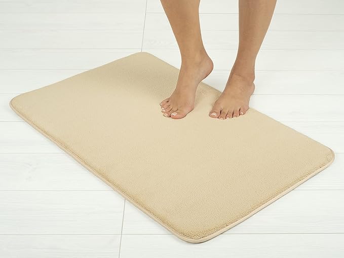 American Soft Linen 21x32 Fluffy Foamed Slip Reducer Bath Rug, Machine Washable Area Bath Mat Rugs for Bathroom, Beige