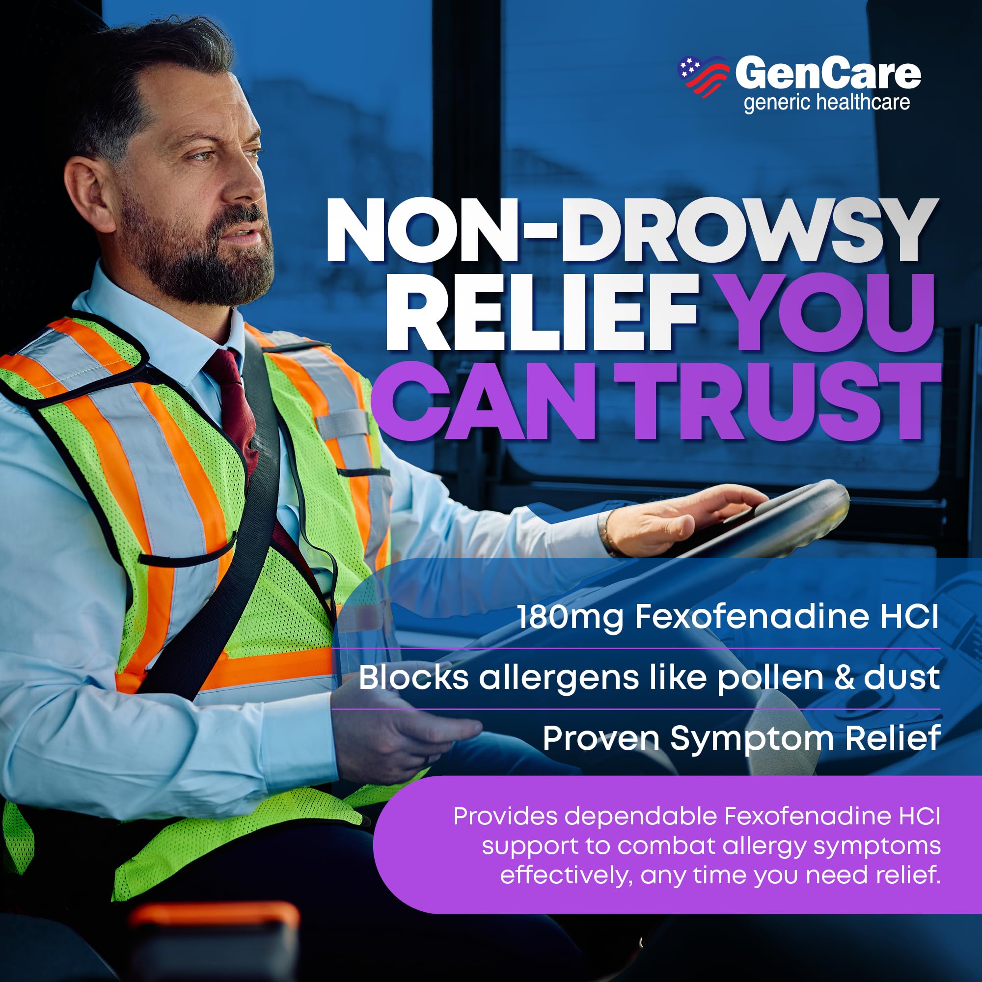 GenCare - Allergy Relief Pills | Fexofenadine HCl 180mg 150 Tablets | Non Drowsy Antihistamine Allergy Pills for Hay Fever, Seasonal Allergies, Outdoor & Indoor Allergies | Relieves Itchy Eyes & Nose