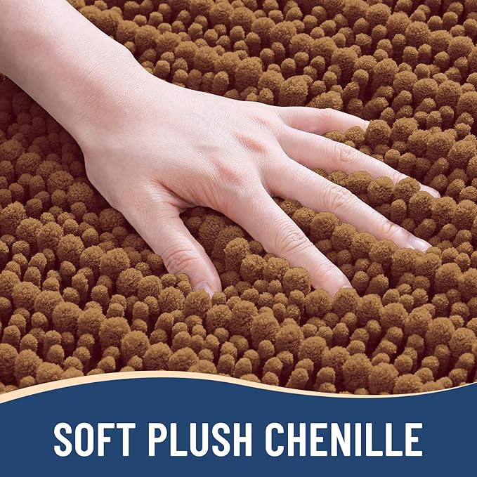 Arotive Luxury Chenille Bathroom Rug Mat, Extra Soft Thick Absorbent Shaggy Bath Rugs, Non-Slip Machine Wash Dry, Plush Bath Mats for Bathroom, Shower and Tub, 47x24, Ochre