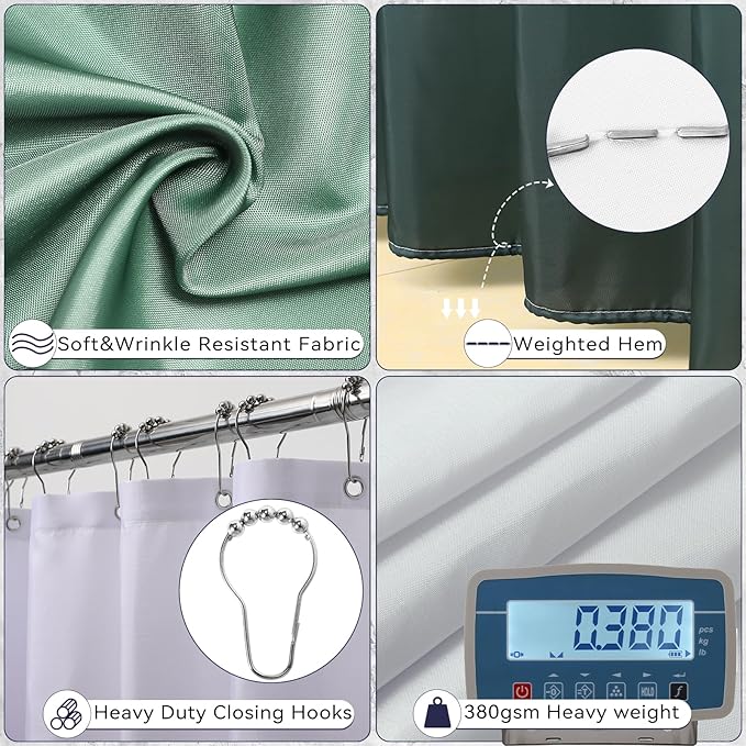 Dark Green Bathroom Accessories, 24 Pieces Green and Gold Bathroom Accessories Set with Shower Curtain, Bath Towels, Trash Can, Soap Dispenser and Soap Dish for Bathroom/Housewarming
