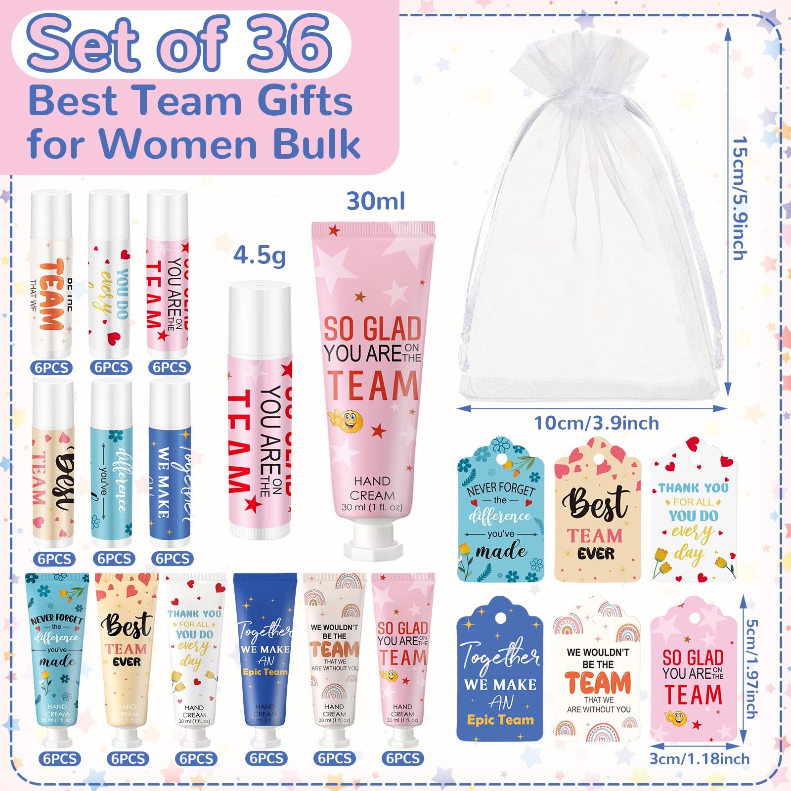 Dansib 36set/144pcs Best Team Ever Gifts Team Appreciation Thank You Gifts for Coworkers Women Employee Appreciation Gift Party Favors Basket Stuffers Items Travel Hand Lotion and Lip Balm Set