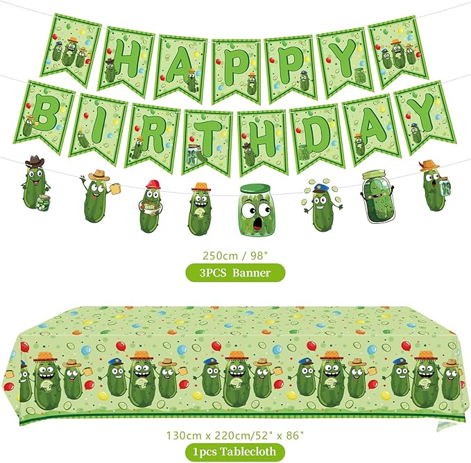 Pickle Birthday Decorations - Pickle Party Tableware, Plates Cups Napkins Pickle Party Tablecloth Happy Birthday Banner Balloons Cake Toppers for Pickle Birthday Supplie