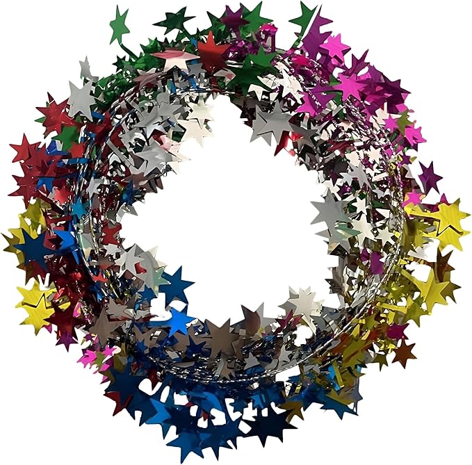 PMU 150 Ft Star Wire Shiny Garland Multi Color - Halloween, Christmas Party, Wedding, Birthday, Festive Home Decoration Ornament Multi Color (6pc-25Ft Each)