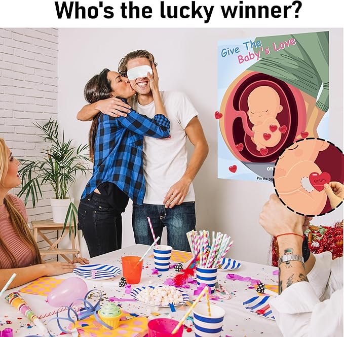 Baby Shower Games Party Favors, Pin The Heart on The Baby Games, BabyShower Favors Decorations Birthday Party Supplies for Adults Girl Boy - 40 Guests