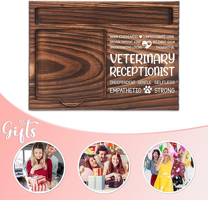 Veterinary Receptionist Appreciation Gifts, Thank You Gift for Veterinary Receptionist, Vet Front Office Coworkers Staff Gifts, Sticky Note Holder Wooden Notepad & Pen Holder 6.5" x 4.7" - FTA275