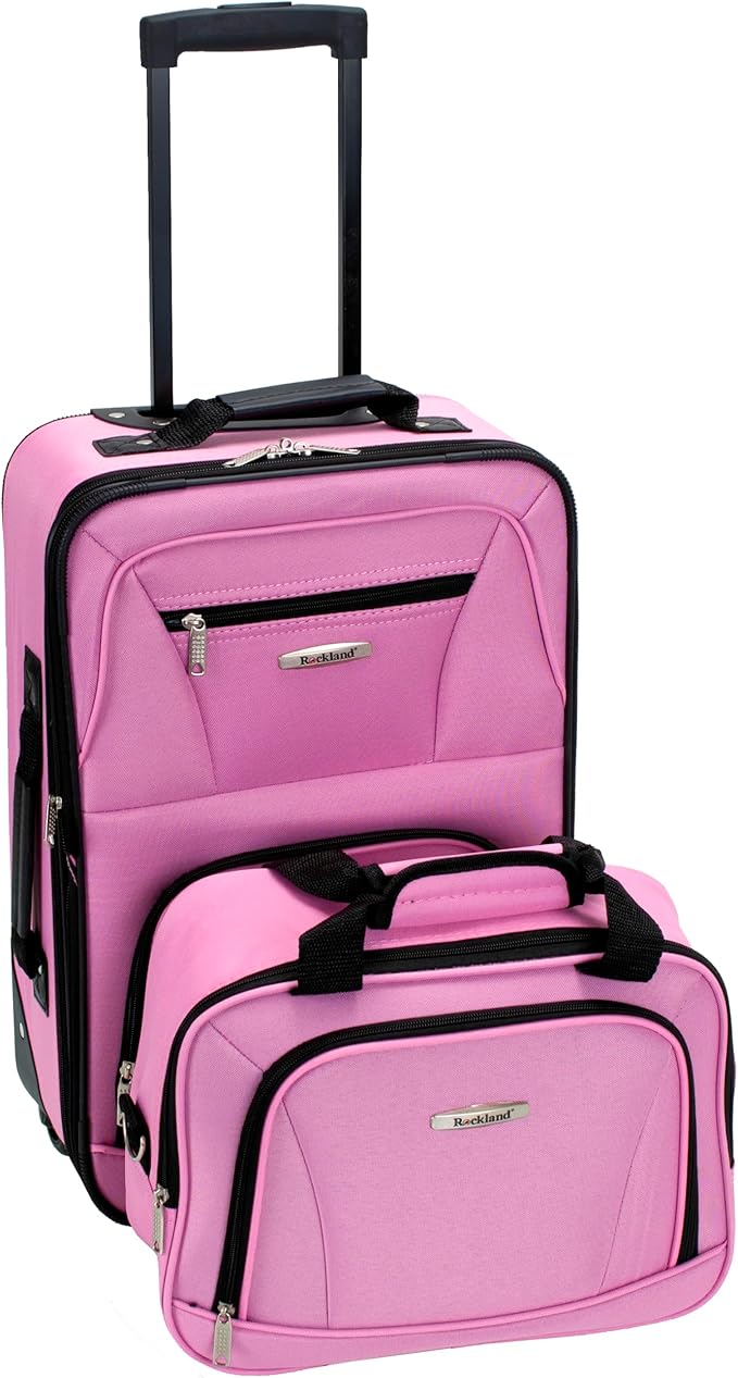 Rockland Fashion Softside 2 Piece Luggage Set, Expandable, (14" Tote/19" Upright), Pink