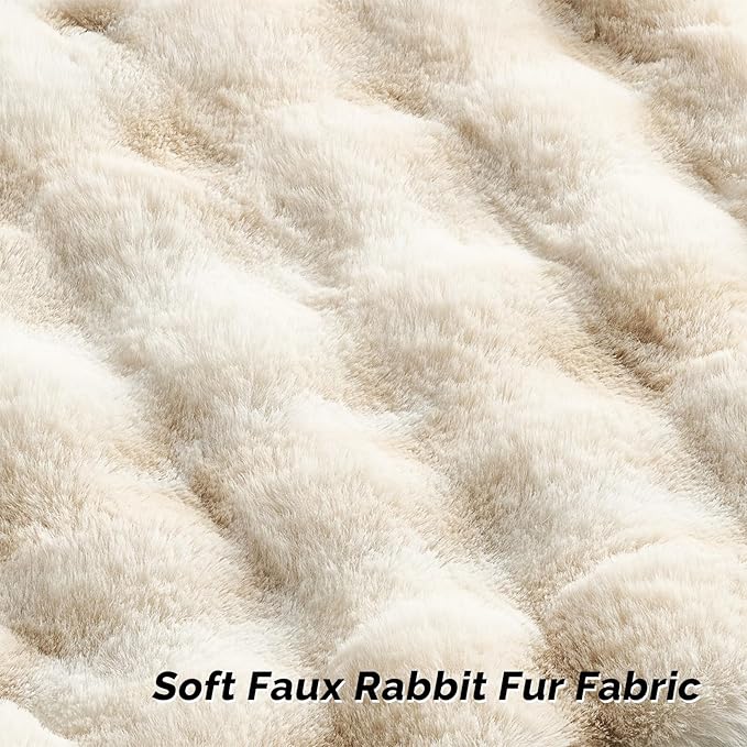 FUTEI Beige White Decorative Throw Pillow Covers 18x18 Inch Set of 2,Soft Fuzzy Faux Rabbit Fur Cushion Covers with Raised Texture,Neutral Boho Home Decor for Couch Bed Living Room
