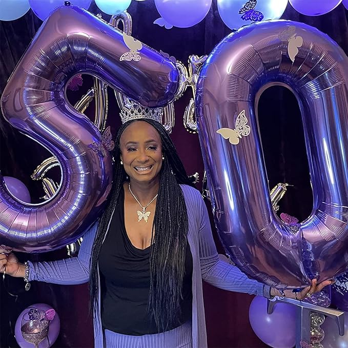 Purple Number 17 Mylar Foil Balloons, 40 Inch Giant Purple 17th Birthday Balloons for Girls, Purple Number 1 & 7 Helium Balloon for Women 17th Anniversary Party Decorations Supplies