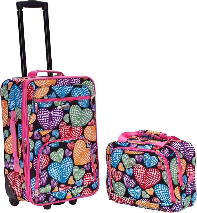 Rockland Fashion Softside 2 Piece Luggage Set, Expandable, (14" Tote/19" Upright), New Heart