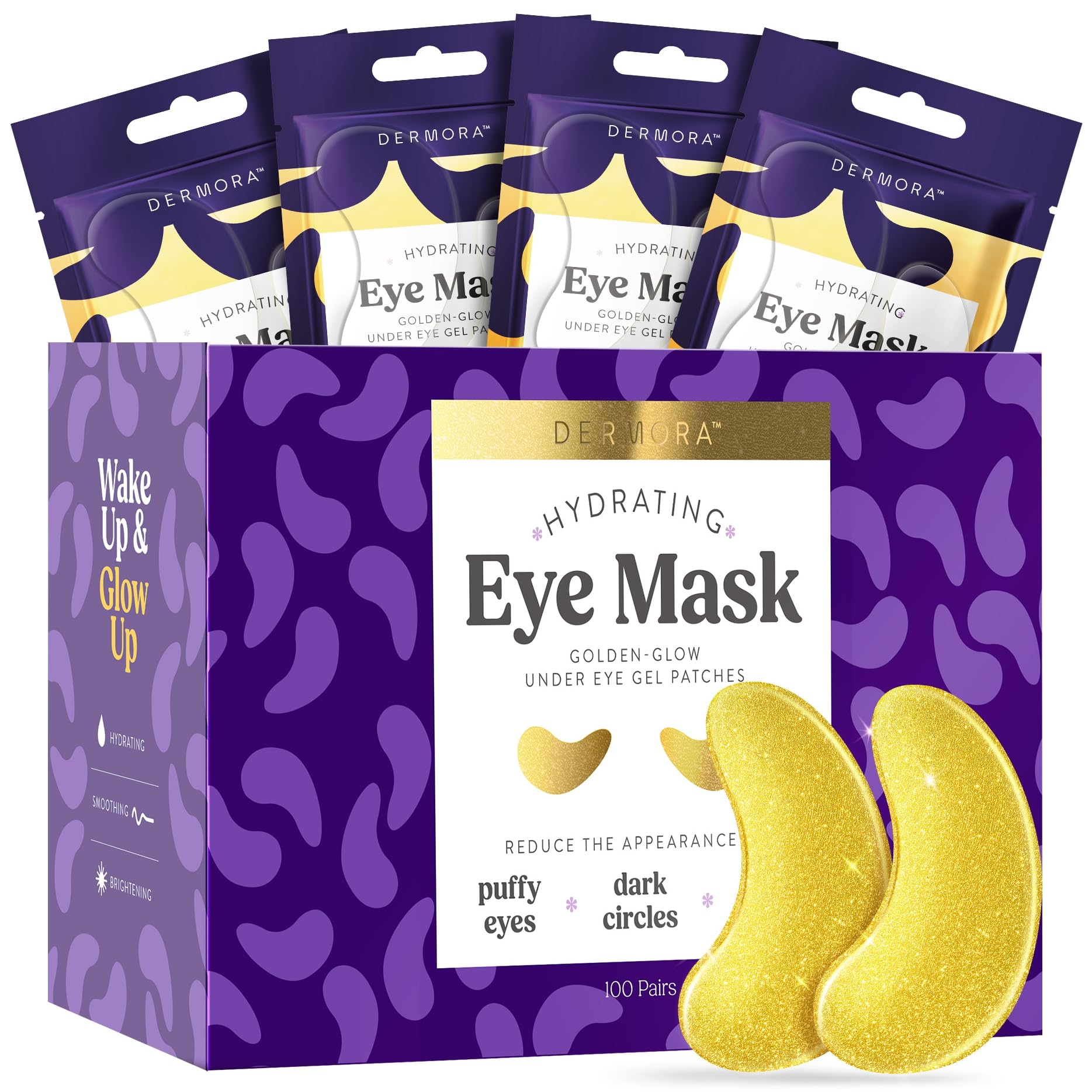 DERMORA Golden Glow Under Eye Patches - 100 Pairs Individually Packed