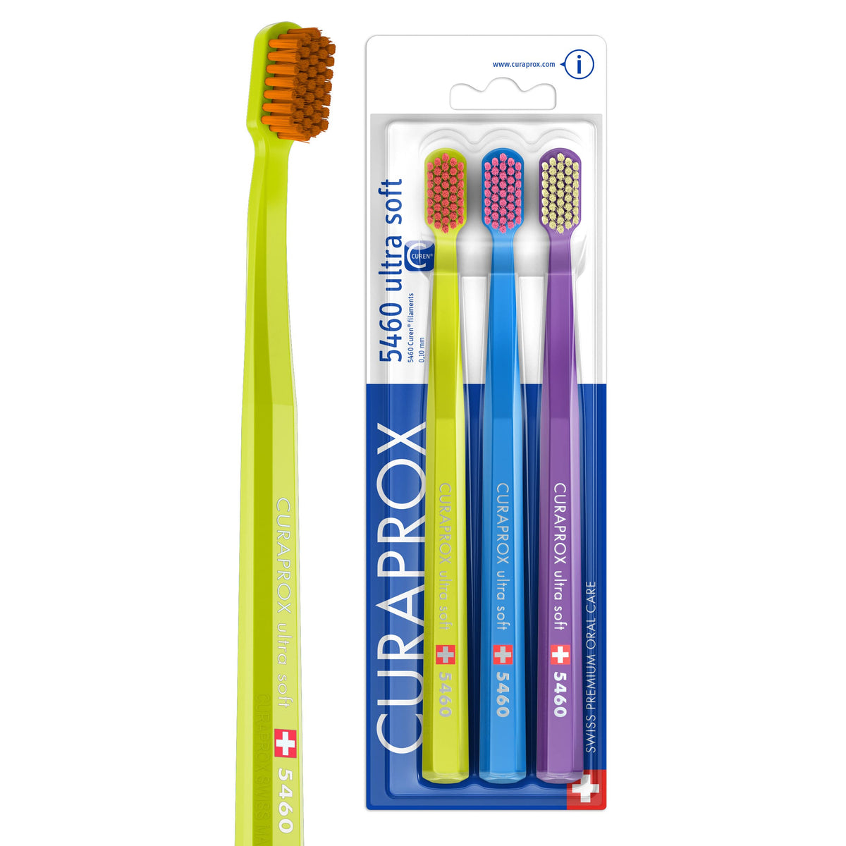 Curaprox CS 5460 Ultra-Soft Toothbrush – Adult Tooth and Gum Care | Super Soft Curen® Bristles for Gentle Cleaning | Blue-Purple, Single Pack