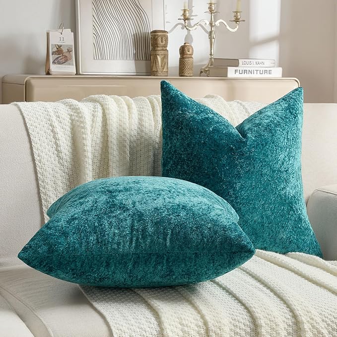 FUTEI Teal Flannel Throw Pillow Covers 22x22 Inch Set of 2,Soft Dimensional Textured Cushion Cases,Modern Home Decor for Couch Living Room