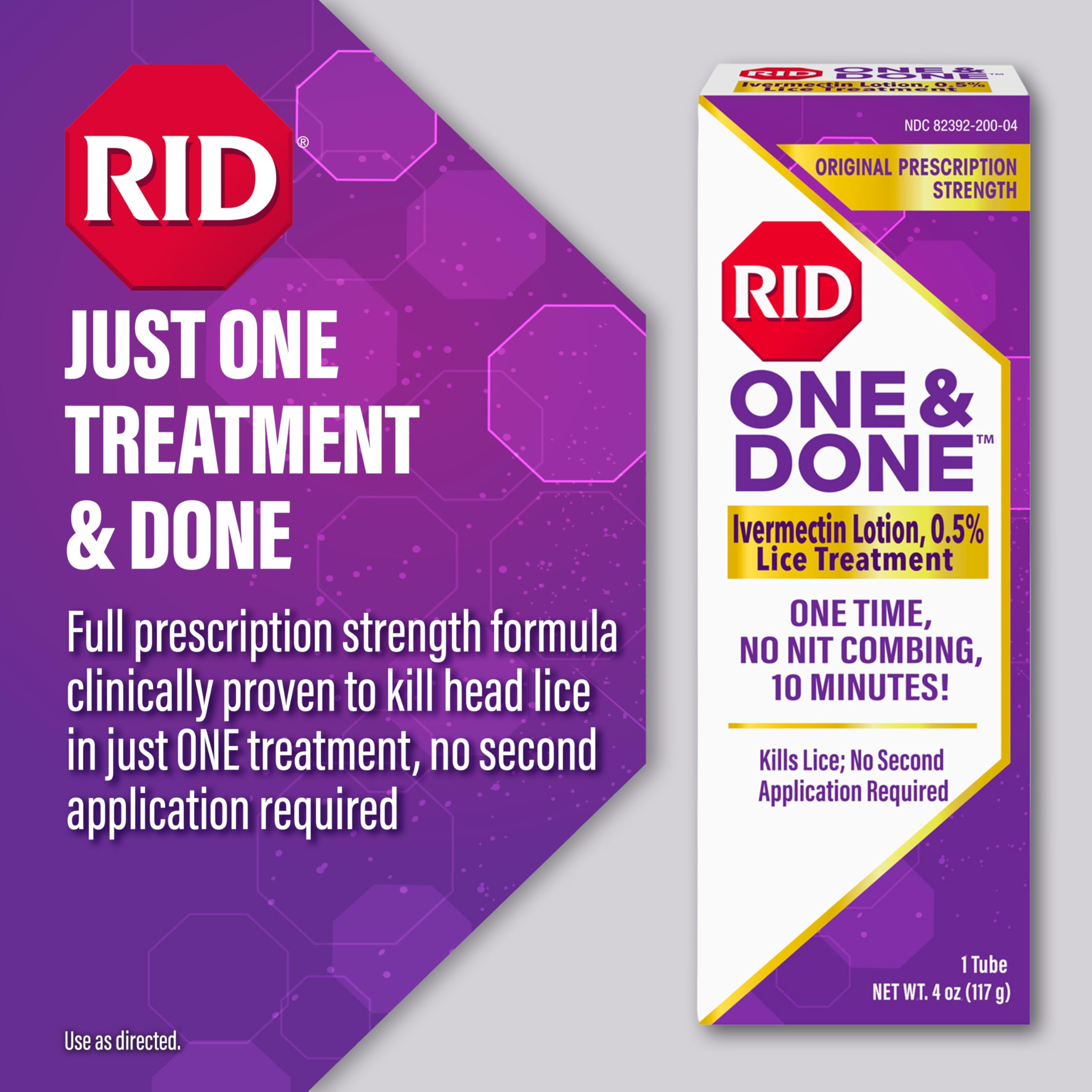RID One & Done, Just One Application Head Lice Treatment, No Combing Required, Prescription Strength Ivermectin Lotion for Children & Adults, Eliminates Super Lice & Renders Eggs Non Viable