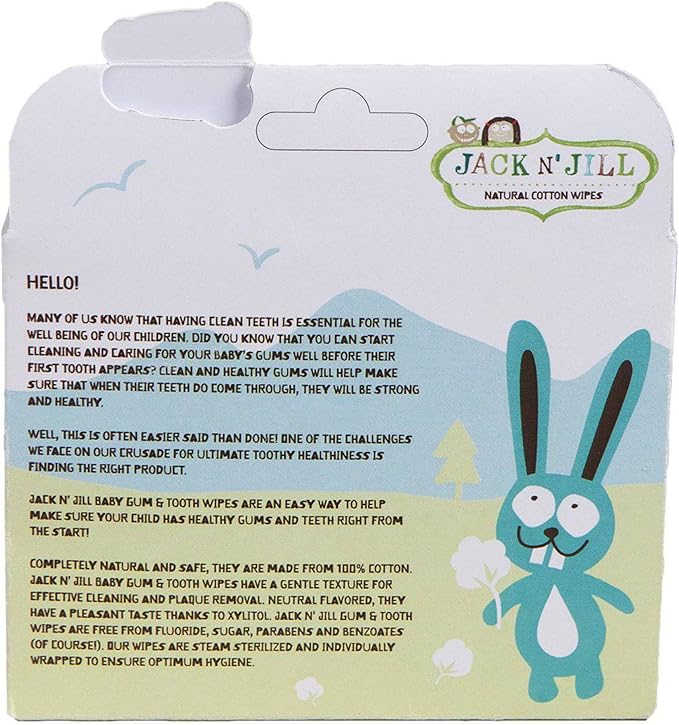 Jack N' Jill Baby Gum & Tooth Wipes - Neutral Flavor - All-Natural & Safe, 100% Soft Cotton, Steam Sterilized, Gently Textured - Fluoride Free, Sugar Free, Parabens Free - 25 Pack