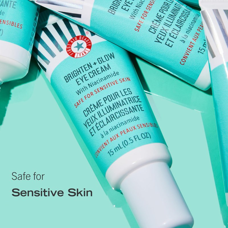First Aid Beauty - Brighten + Glow Eye Cream with Niacinamide, Gives Skin an Instant Glow and Hydrates to Gradually Brighten & Help Reduce Appearance of Dark Circles, Safe for Sensitive Skin, 0.5 oz