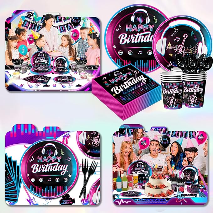 Music Party Decorations, 16 Guests Music Birthday Party Tableware Set, Music Balloons Banner Tablecloth Plates Cups Napkin etc Music Theme Party Decor Supplies