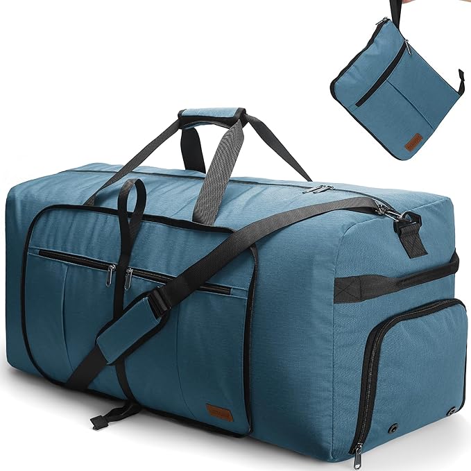 100L Travel Duffle Bag for Men, Urtala 32” Large Duffle Bag for Traveling with Shoe Compartment, Foldable Travel Duffel Bag for Men Women Waterproof & Tear Resistant (Light Blue, EXTRA LARGE, 100L)