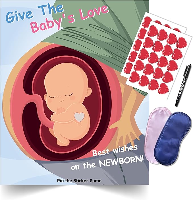 Baby Shower Games Party Favors, Pin The Heart on The Baby Games, BabyShower Favors Decorations Birthday Party Supplies for Adults Girl Boy - 40 Guests