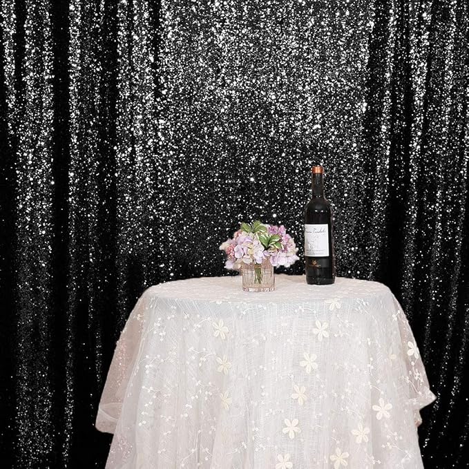 Juya Delight 4ft x 7ft Black Sequin Backdrop Curtain for Party Wedding Photography