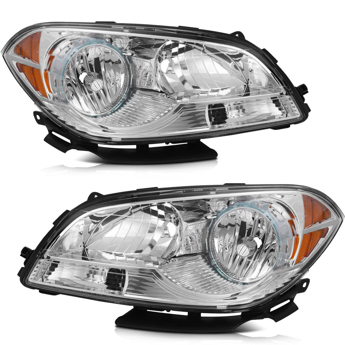LBRST Headlight Assembly Fit 2008-2012 for Malibu Driver & Passenger Side Headlight Chrome Housing Amber Reflector 25984638