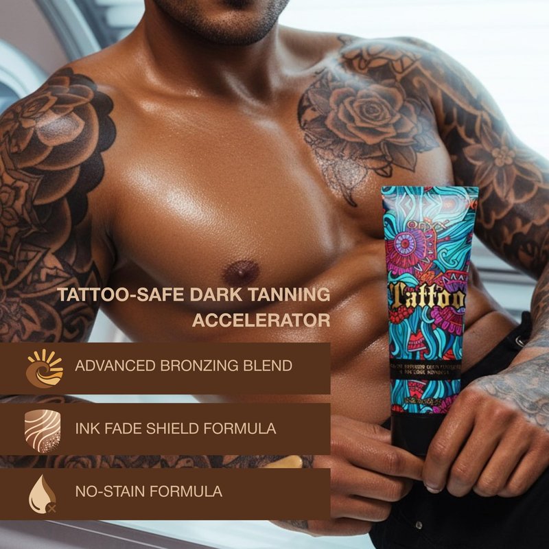 Onyx Tattoo Tanning Lotion - Indoor Tanning Accelerator with Bronzer and Tattoo Fade Protection Formula - Dark Tan for Tanning Beds and Hydrating Fade Defense | Long-Lasting Results | 8.5 Fl Oz