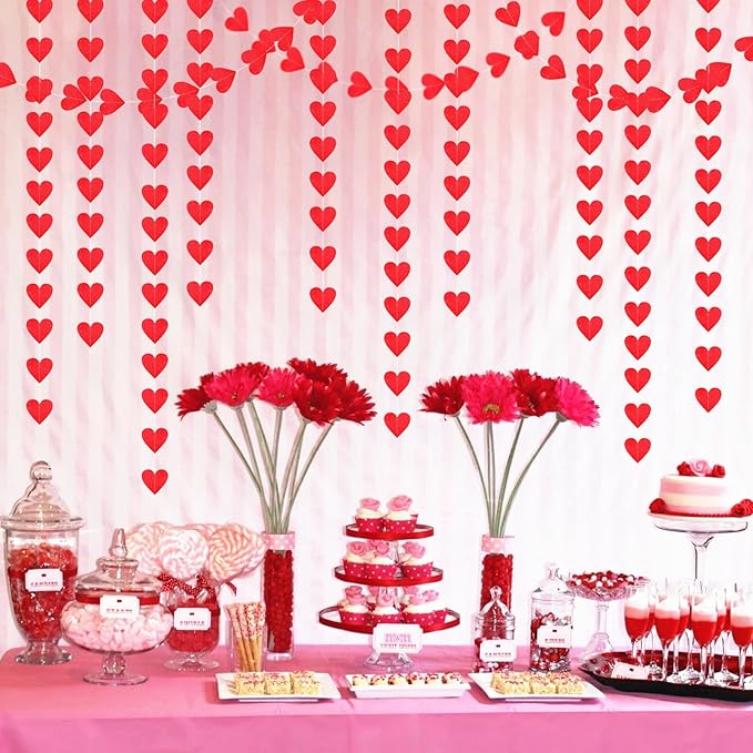 Red Heart Romantic Party-Decorations Garland - 62FT Glitter Special Night Galentines Hanging Streamers Banner,Valentines Girl Wedding Anniversary Baby Bridal Shower Birthday Decor Supplies Hugtmr