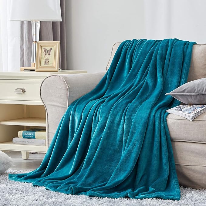 Hansleep Fleece Queen Blanket for Bed Fleece Teal, Queen Size Super Soft Flannel Fuzzy Plush Cozy Blanket for All Seasons, Teal, Queen 90x90 Inches