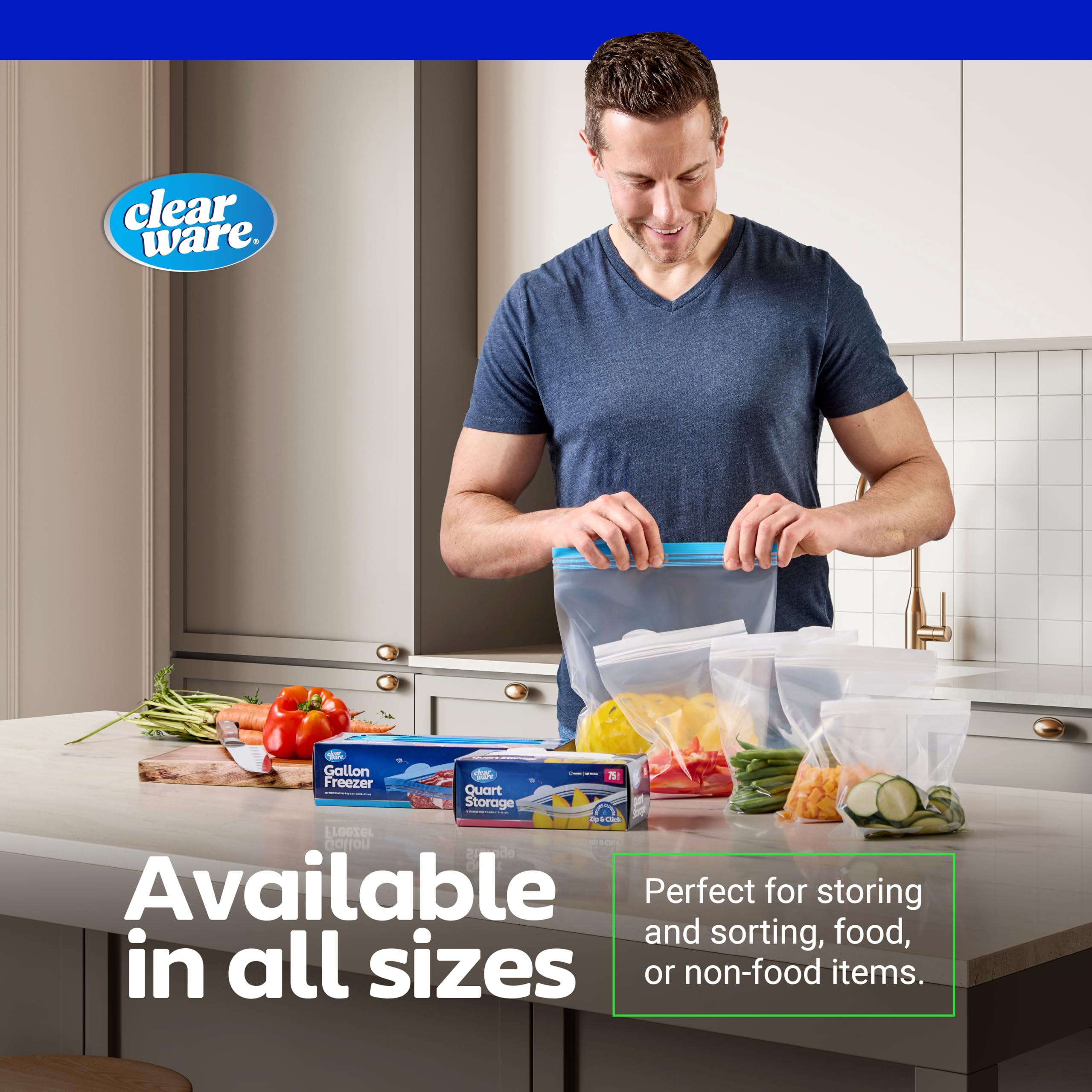 2 Gallon Storage Bags, Double Zipper Seal - 120 Count, (4 Packs of 30) Resealable Thick Plastic Food Storage Bags - Microwave-Safe, BPA Free - Resealable Containers for Lunch, Snacks, Meals