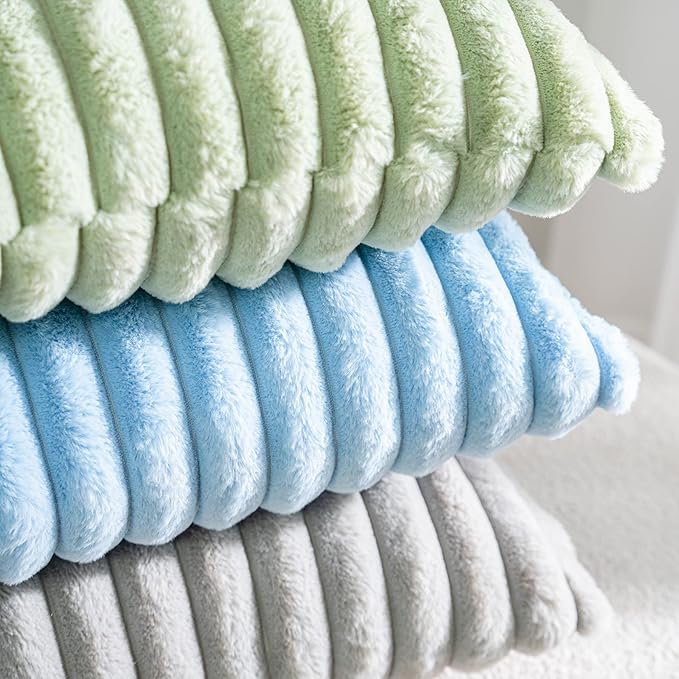 DEELAND Pack of 2,Double-Sided Faux Fur Plush Decorative Throw Pillow Covers Fuzzy Striped Soft Pillowcase Cushion Covers for Sofa Couch Bedroom Lightblue 22x22 inch