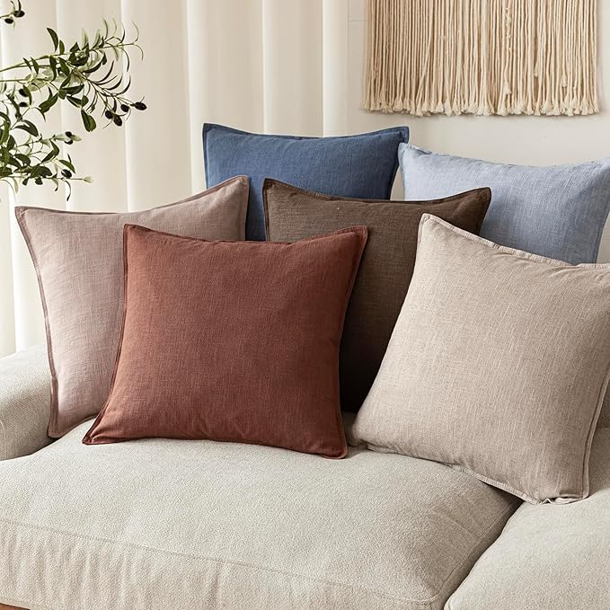 Foindtower Pack of 2, Decorative Linen Soild Throw Pillow Covers Soft Accent Euro Cushion Case Boho Farmhouse Pillowcase for Chair Couch Sofa Bedroom Living Room Home Decor 22 x 22 Inch Rust Red