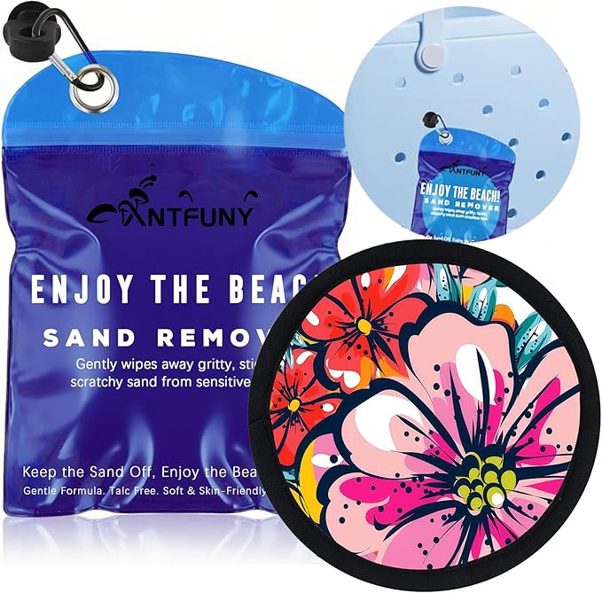 Sand Remover for Beach Cleaner Eraser Flower Family Women Wipe Off Mitt Duster Brush Cup Holder Game Toy Cruise Ship Accessories Summer Vacation Must Have Hawaii Trip Essential Honeymoon Gift Towel