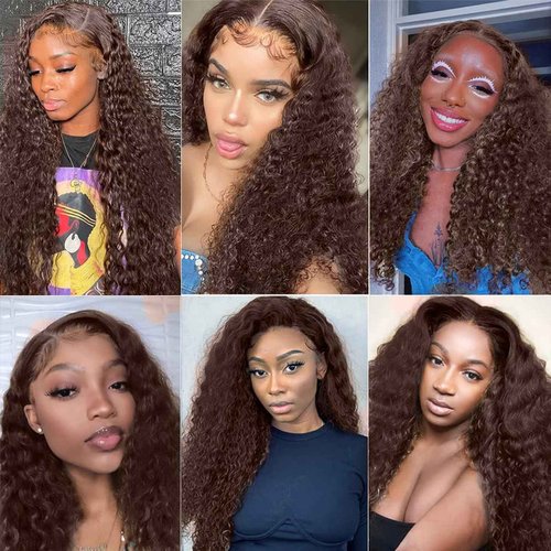 Fabimiya 14 16 18 Inch Human Hair Bundles Brown 4# Water Wave Bundles Human Hair Unprocessed Soft Sewn In Hair with Double Weft for Black Women