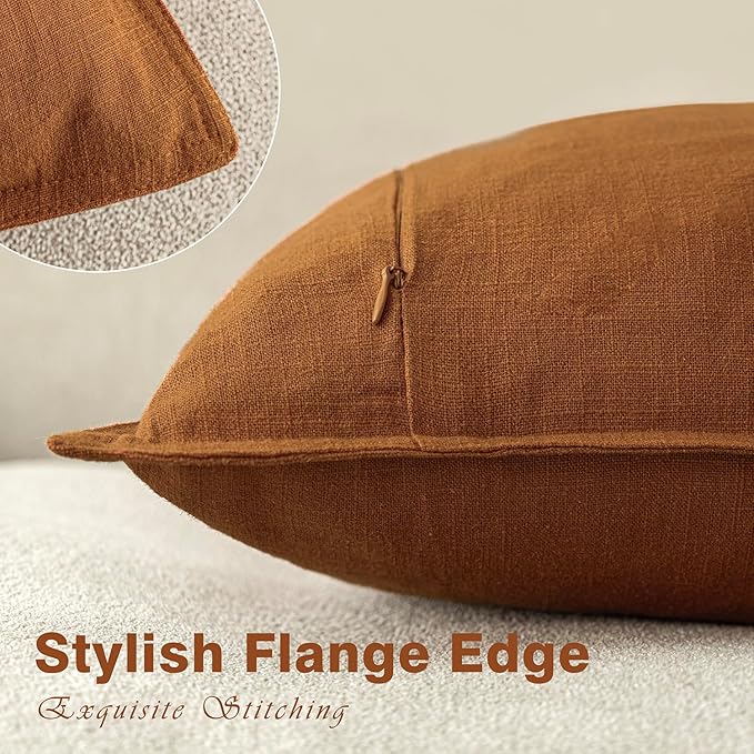 Foindtower Pack of 2, Decorative Linen Soild Throw Pillow Covers Soft Accent Lumbar Cushion Case Farmhouse Pillowcase for Chair Couch Sofa Bedroom Living Room Home Decor 12 x 20 Inch Autumn Orange