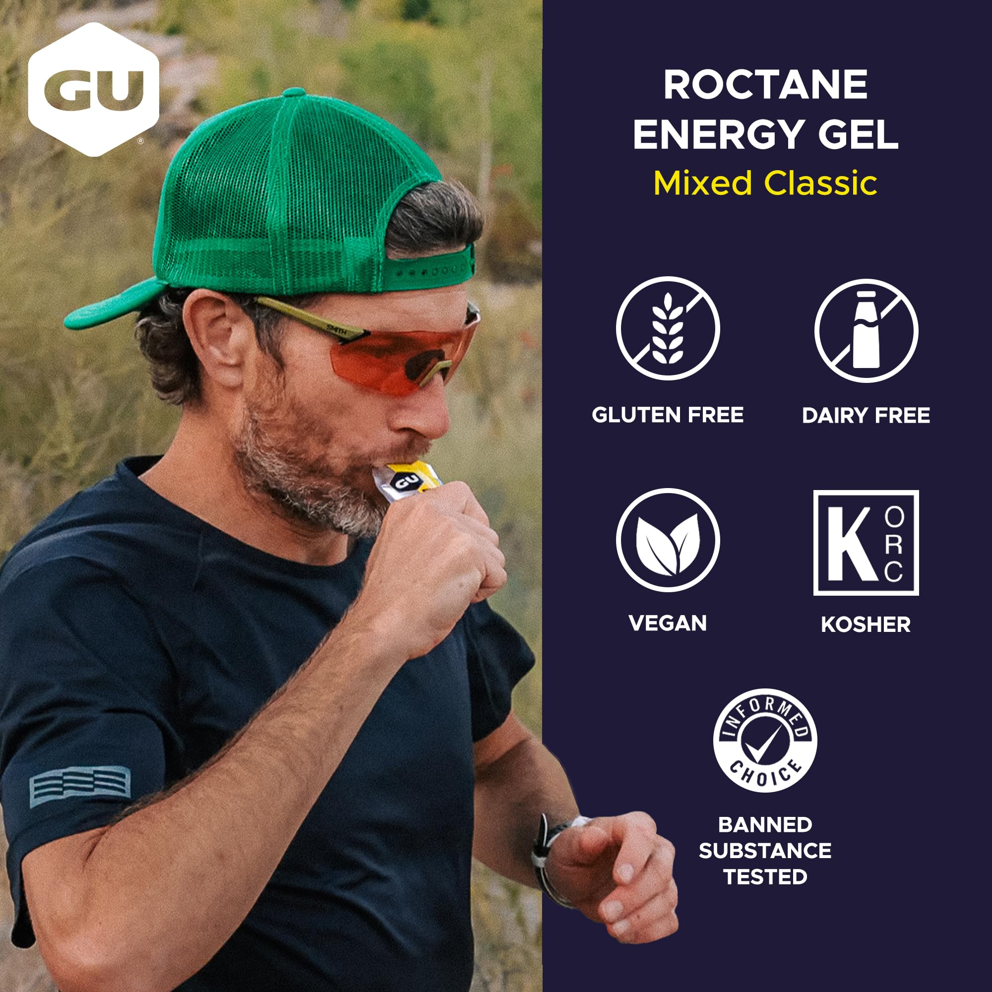 GU Energy Roctane Ultra Endurance Energy Gel, Vegan, Gluten-Free, Kosher, and Dairy-Free On-The-Go Sports Nutrition for Running, Biking, Hiking or Skiing, Assorted Flavors,24-Count