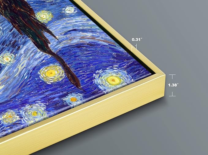 Wieco Art Large Framed Art Giclee Canvas Prints of Starry Night by Vincent Van Gogh Paintings Reproduction Post-Impressionism Artwork for Living Room Home Bedroom Decorations, 40x30inch (Framed)
