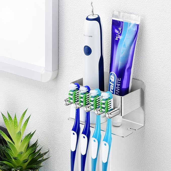 Electric Toothbrush Head Holder, Electric Toothbrush Holders Wall Mounted, Electric Head Holder, Brush Head Storage, Brush Head Holder Toothpaste Holder for Bathrooms (Silver)
